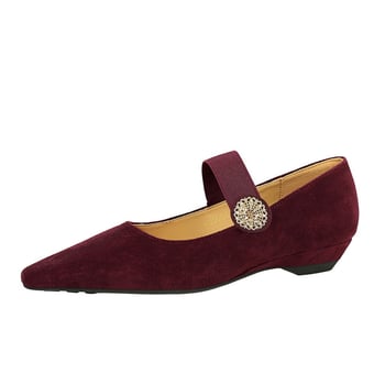 Női velúr hegyes orrú klíncipő, alacsony sarkú, slip-on elasztikus pánttal