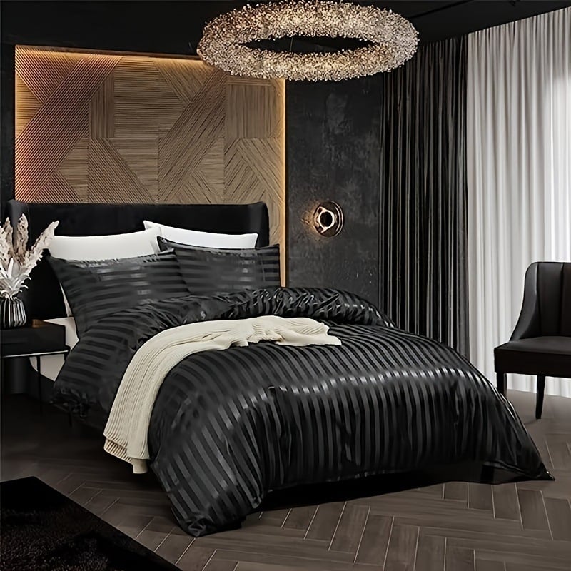 3-частов комплект спално бельо с райе, твил тъкане, реактивно боядисано, чист памук