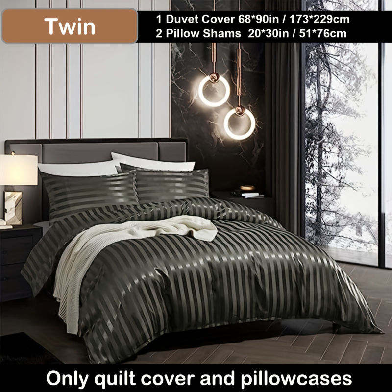 3-частов комплект спално бельо с райе, твил тъкане, реактивно боядисано, чист памук