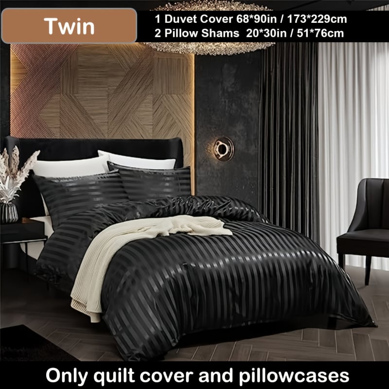 3-частов комплект спално бельо с райе, твил тъкане, реактивно боядисано, чист памук