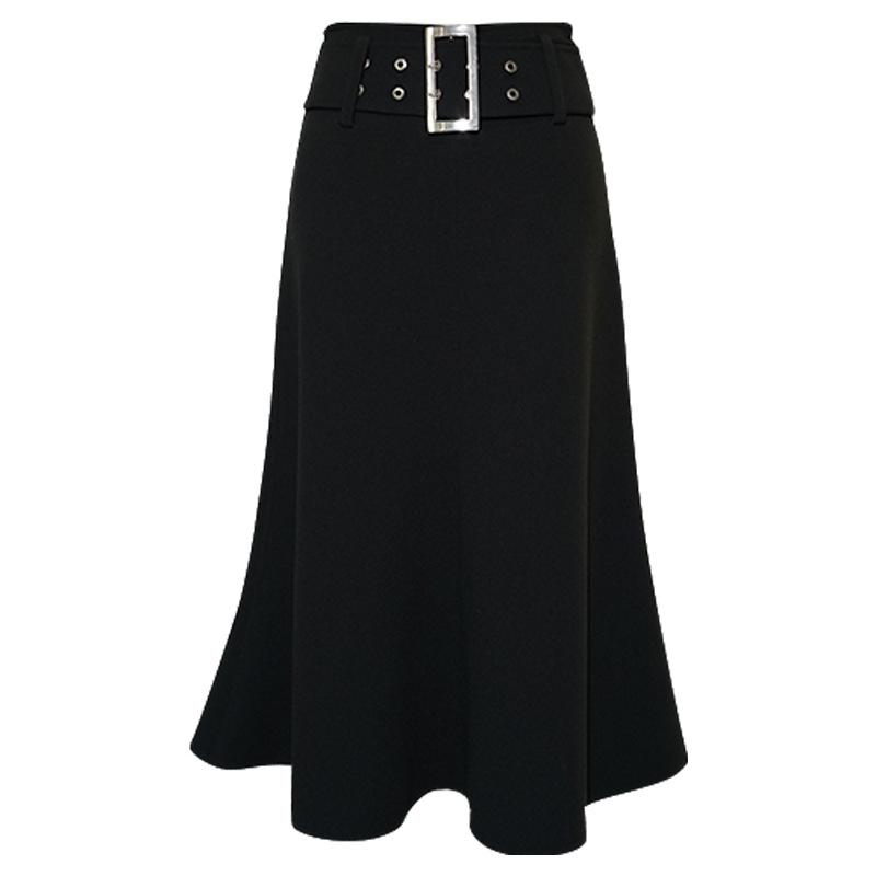 Sijonas su žuvies uodegos formos siluetu, aukštas juosmens diržas, dvipusis rankų darbas, vidutinio ilgio, poliesterio 95%+