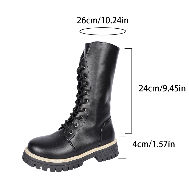 Женски ботуши Мартин: декоративни връзки, страничен цип, до средата на прасеца, водоустойчива гумена подметка, горна част изкуствена кожа