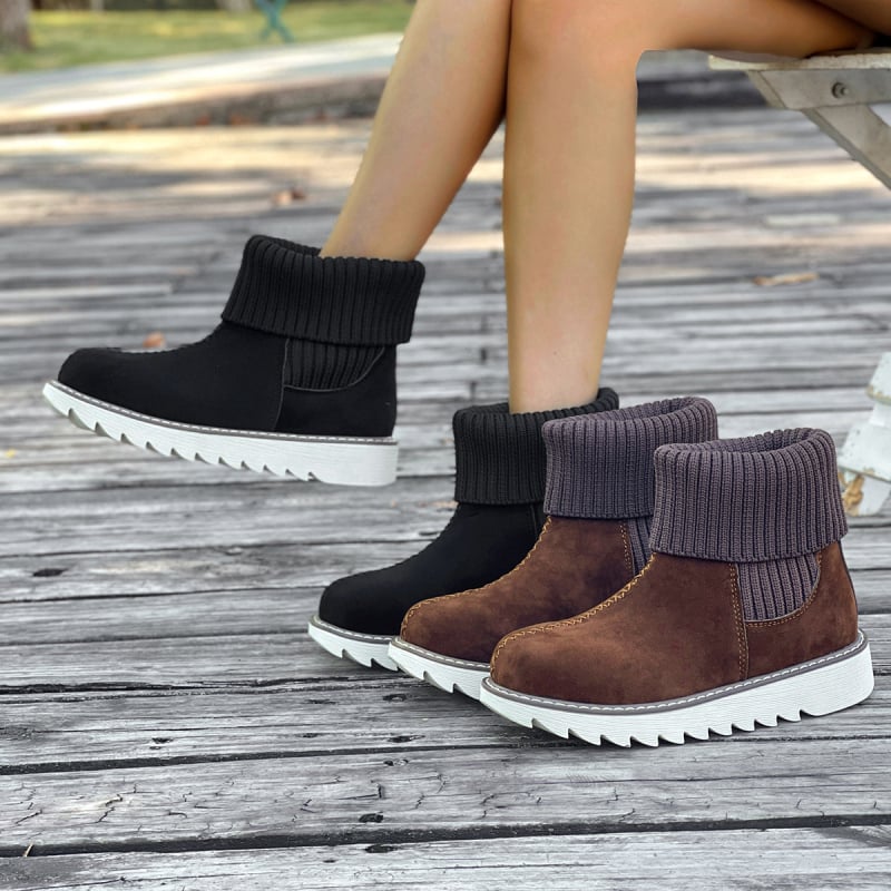 Női magas szárú bokacipő meleg flanel felsőrésszel – gumírozott talp, középmagas sarok 3-5 cm
