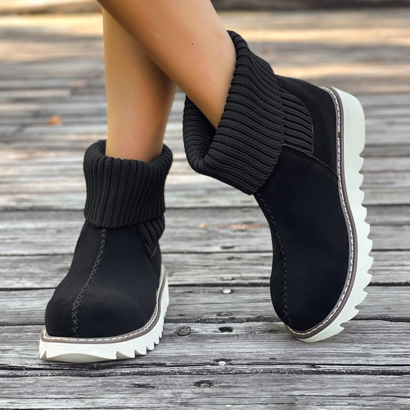 Női magas szárú bokacipő meleg flanel felsőrésszel – gumírozott talp, középmagas sarok 3-5 cm