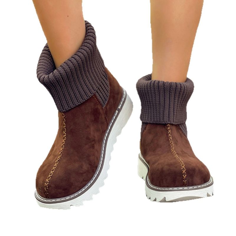 Női magas szárú bokacipő meleg flanel felsőrésszel – gumírozott talp, középmagas sarok 3-5 cm