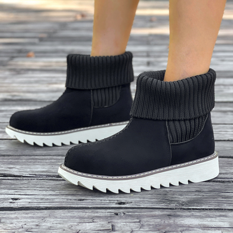 Női magas szárú bokacipő meleg flanel felsőrésszel – gumírozott talp, középmagas sarok 3-5 cm