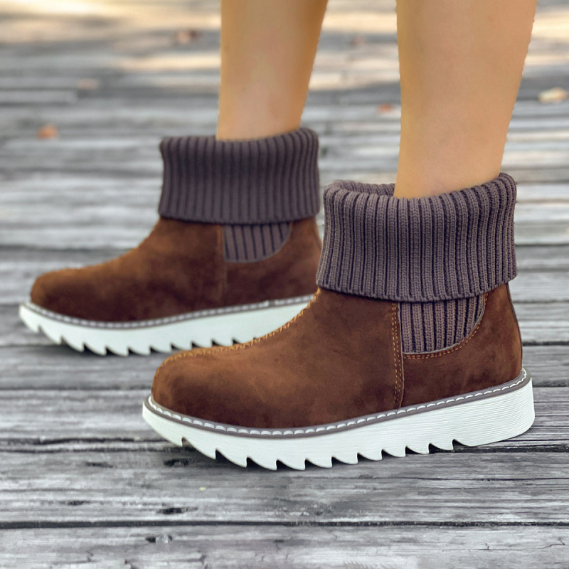 Női magas szárú bokacipő meleg flanel felsőrésszel – gumírozott talp, középmagas sarok 3-5 cm