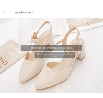 Moterų sandalai Korejos stiliuje su vidutinio aukščio kulnu, smailus pirštas, sagtis, guminė padas