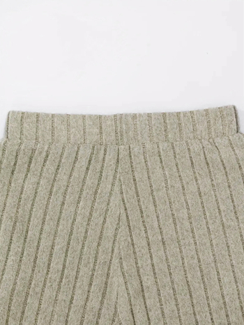 Dámske pletené широкé nohavice na jeseň-zimu, vysoký pás, pruhovaný vzor, polyester s elastanom, stredná hrúbka