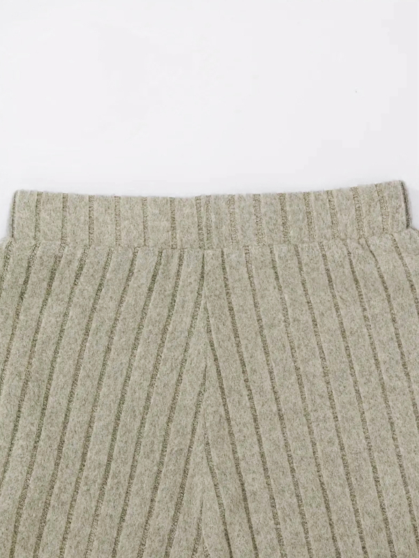 Dámske pletené широкé nohavice na jeseň-zimu, vysoký pás, pruhovaný vzor, polyester s elastanom, stredná hrúbka