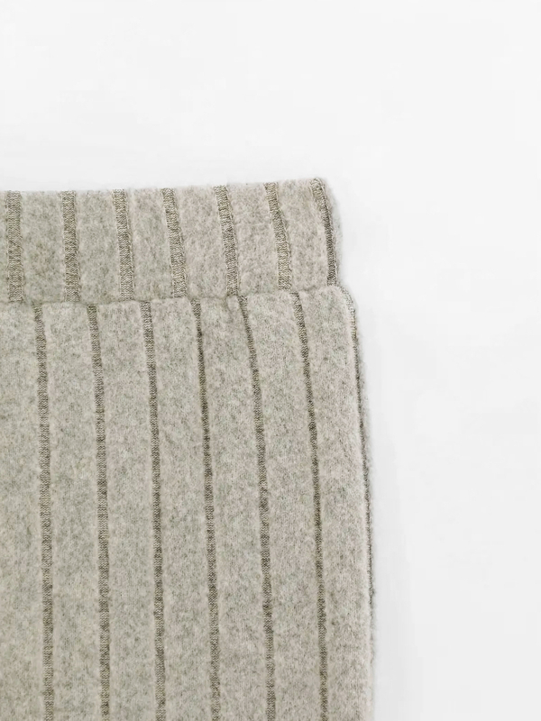 Dámske pletené широкé nohavice na jeseň-zimu, vysoký pás, pruhovaný vzor, polyester s elastanom, stredná hrúbka