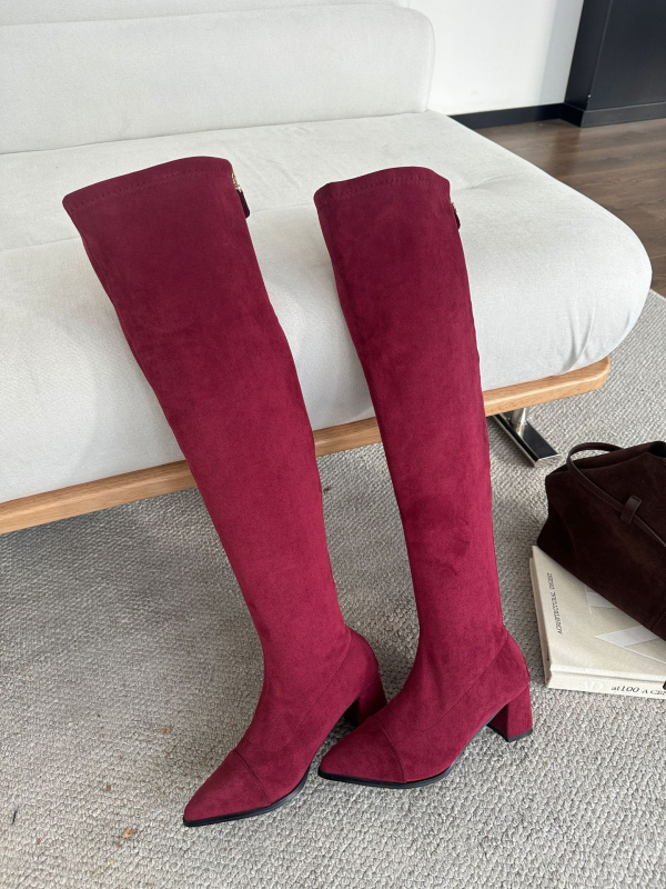 Női suede térd fölötti csizma hegyes orrú, középmagas sarkú 3–5 cm, belső talp Super Fiber