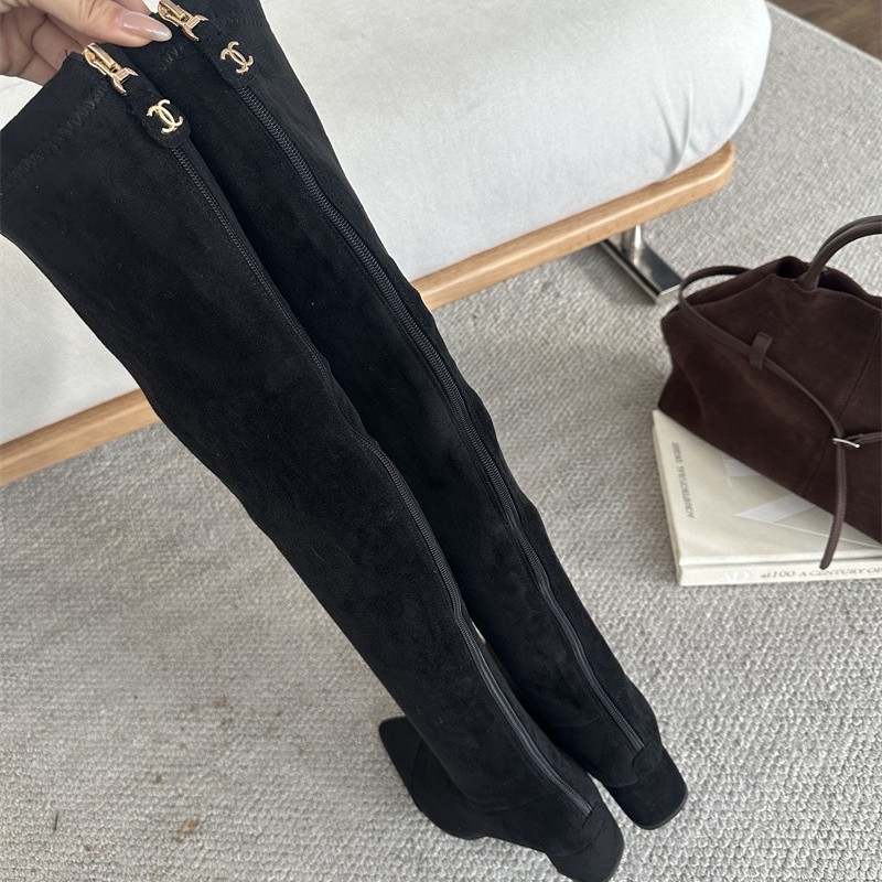 Női suede térd fölötti csizma hegyes orrú, középmagas sarkú 3–5 cm, belső talp Super Fiber