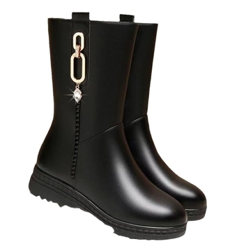 Ghete dama cu ciucuri, partea superioară din piele de vită, talpă din cauciuc, branț PU, fermoar lateral