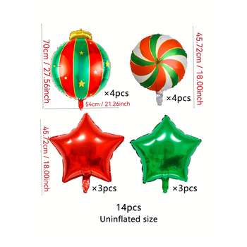 14 darabos alumínium fólia lufi készlet karácsonyi bulira – pentagon formájú, logónyomtatás, beltéri díszítés