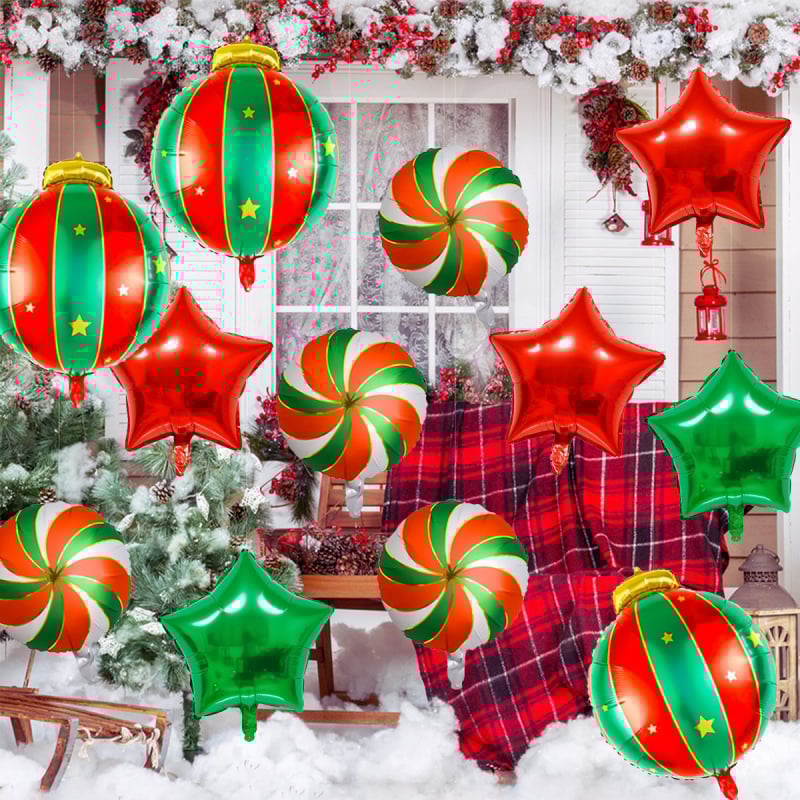 14 darabos alumínium fólia lufi készlet karácsonyi bulira – pentagon formájú, logónyomtatás, beltéri díszítés