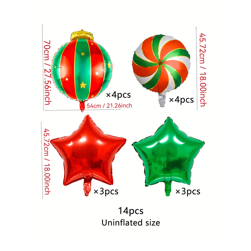 14 darabos alumínium fólia lufi készlet karácsonyi bulira – pentagon formájú, logónyomtatás, beltéri díszítés