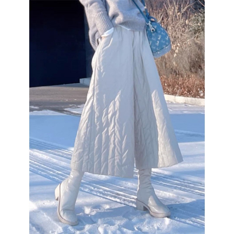 Γυναικείες παντελόνες-φούστα με παχύ ύφασμα, ψηλή μέση, ίσια γραμμή, πολυεστέρας, πλήρωμα πολυεστέρα-βαμβάκι, ιαπωνο-κορεατικό casual στυλ