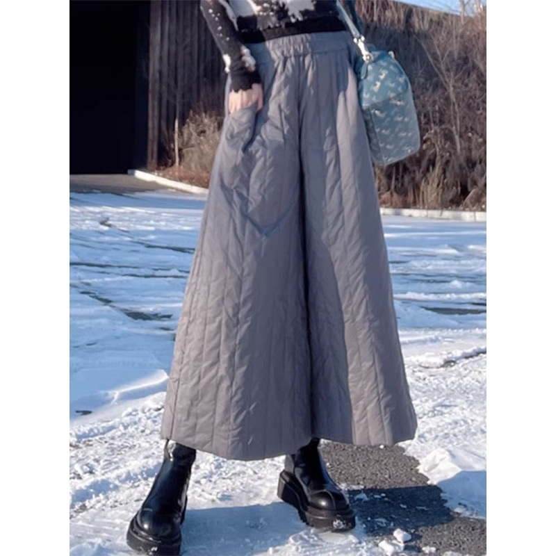 Γυναικείες παντελόνες-φούστα με παχύ ύφασμα, ψηλή μέση, ίσια γραμμή, πολυεστέρας, πλήρωμα πολυεστέρα-βαμβάκι, ιαπωνο-κορεατικό casual στυλ