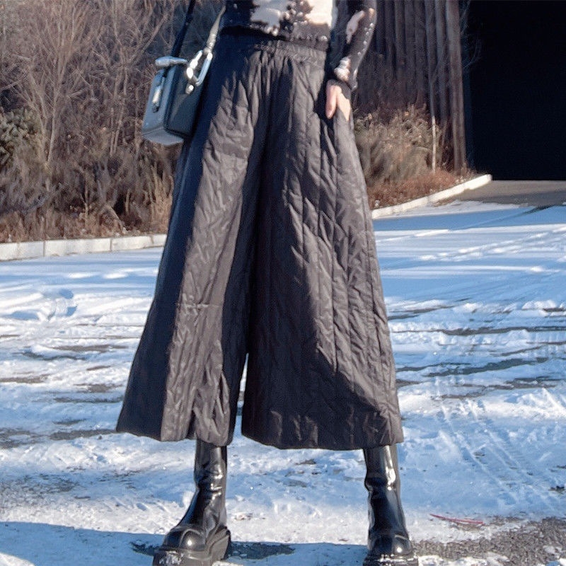 Γυναικείες παντελόνες-φούστα με παχύ ύφασμα, ψηλή μέση, ίσια γραμμή, πολυεστέρας, πλήρωμα πολυεστέρα-βαμβάκι, ιαπωνο-κορεατικό casual στυλ