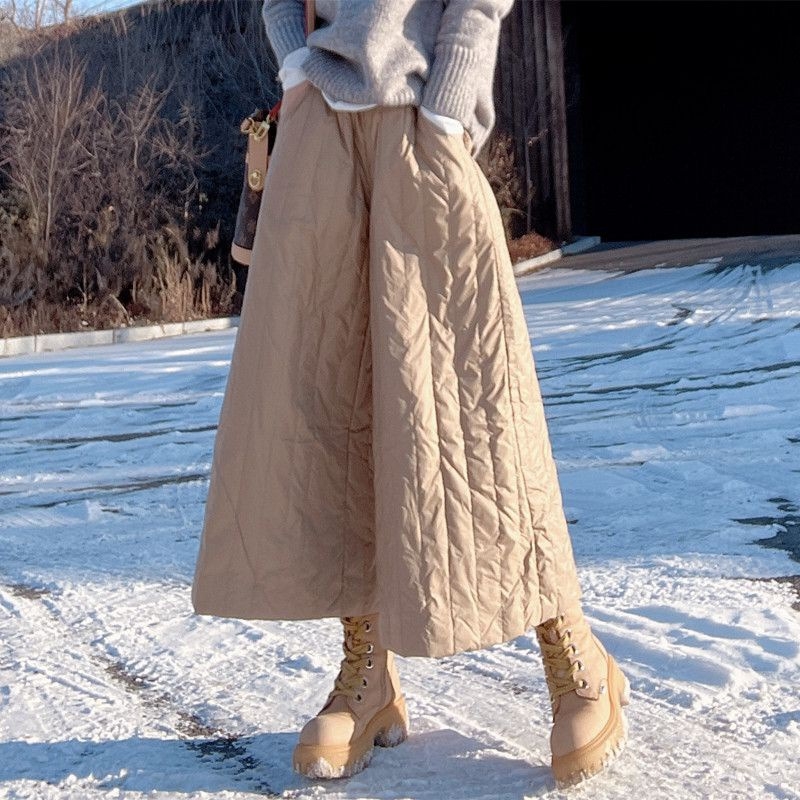 Γυναικείες παντελόνες-φούστα με παχύ ύφασμα, ψηλή μέση, ίσια γραμμή, πολυεστέρας, πλήρωμα πολυεστέρα-βαμβάκι, ιαπωνο-κορεατικό casual στυλ