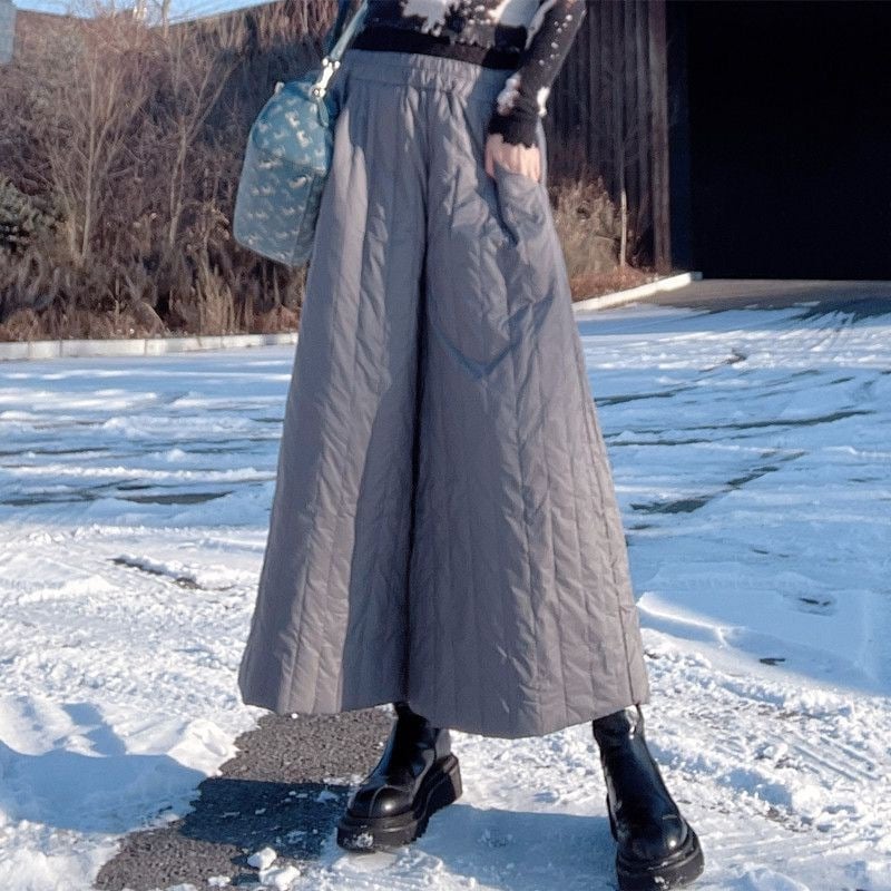 Γυναικείες παντελόνες-φούστα με παχύ ύφασμα, ψηλή μέση, ίσια γραμμή, πολυεστέρας, πλήρωμα πολυεστέρα-βαμβάκι, ιαπωνο-κορεατικό casual στυλ