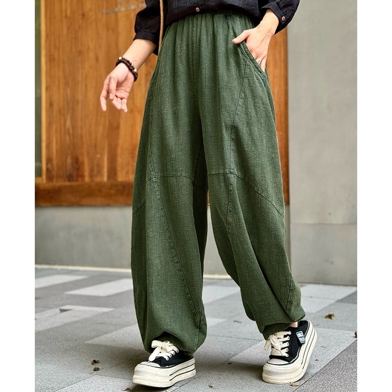 Női lantern-stílusú lazán szabott nadrág Taiji meditációhoz, hosszú, mikroelasztikus