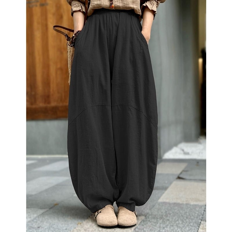Női lantern-stílusú lazán szabott nadrág Taiji meditációhoz, hosszú, mikroelasztikus