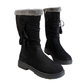 Ghete de iarnă pentru femei din velur, până la mijlocul gambei, cu fermoar lateral, talpă din cauciuc, căptușeală din blană artificială