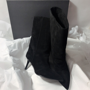 Дамски миди конни ботуши от набук, остър нос, висок ток 6–8 cm