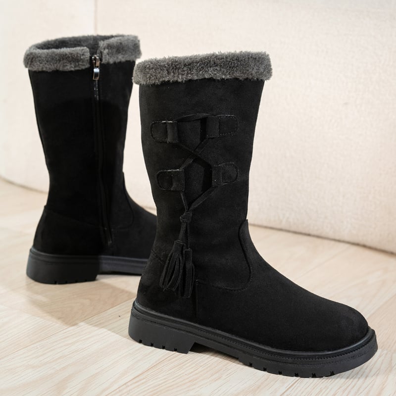 Női téli hócsizma - velúr felsőrész, mesterszőr bélés, lábszárközépig érő szár, oldalsó cipzár, gumi talp