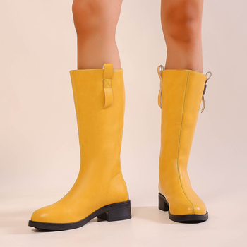 Női PU divatcsizma, magas szár, kerek orr, 1–3 cm-es alacsony sarkú, hátsó cipzár