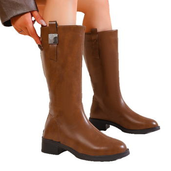 Női PU divatcsizma, magas szár, kerek orr, 1–3 cm-es alacsony sarkú, hátsó cipzár