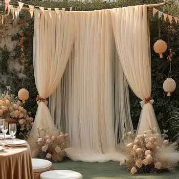 Sieťová záves na vonkajšiu výzdobu svadby | Polyester, Spracovanie: yarn-dyed, Polopriehľadný 40–70%, Priestory: obývačka, spálňa, pracovna, vonku, jedáleň, balkón | Moderný minimalistický štýl