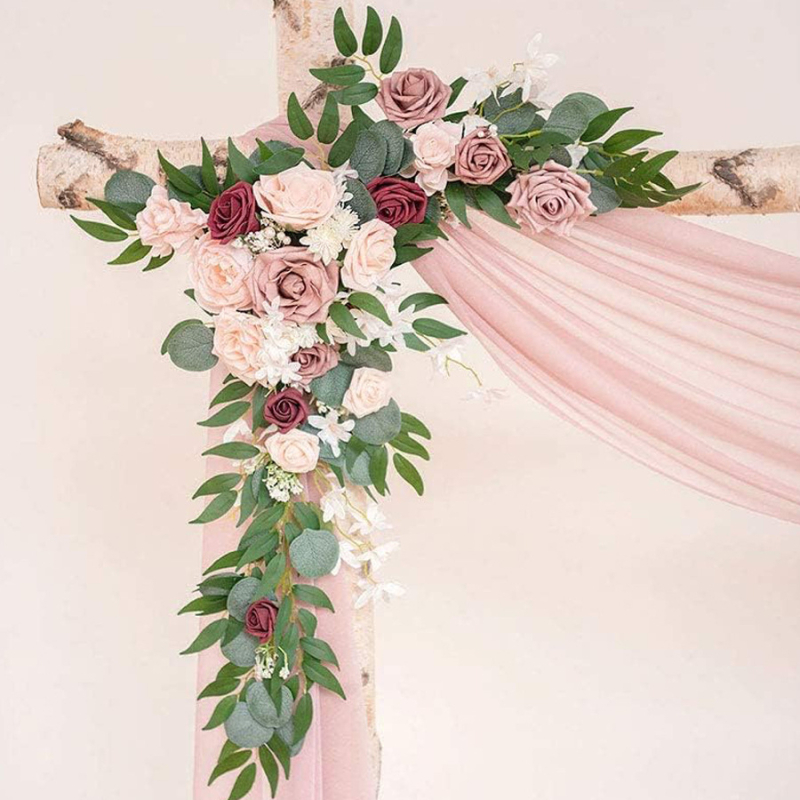 Saténové ruže oblúk záves pre svadby a vonkajšiu dekoráciu, rekvizity na fotografiu