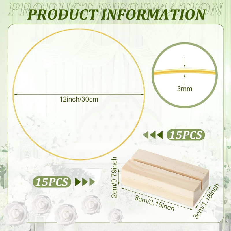 Asztali középdísz – fém virágos karika, kézzel készített, rendezvény dekoráció