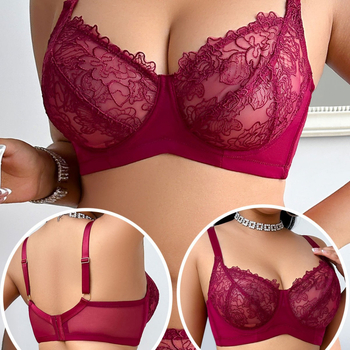 Дамски дантелен сутиен с push-up, дишащ, чашка 3/4, фиксирани двойни презрамки, задно закопчаване с три реда куки