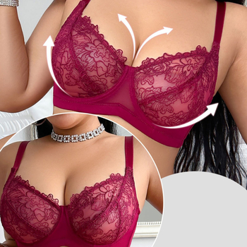 Дамски дантелен сутиен с push-up, дишащ, чашка 3/4, фиксирани двойни презрамки, задно закопчаване с три реда куки