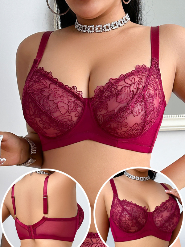 Дамски дантелен сутиен с push-up, дишащ, чашка 3/4, фиксирани двойни презрамки, задно закопчаване с три реда куки