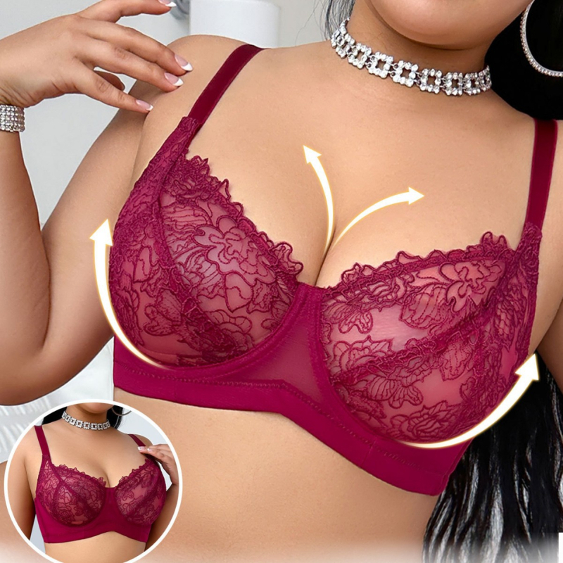 Дамски дантелен сутиен с push-up, дишащ, чашка 3/4, фиксирани двойни презрамки, задно закопчаване с три реда куки