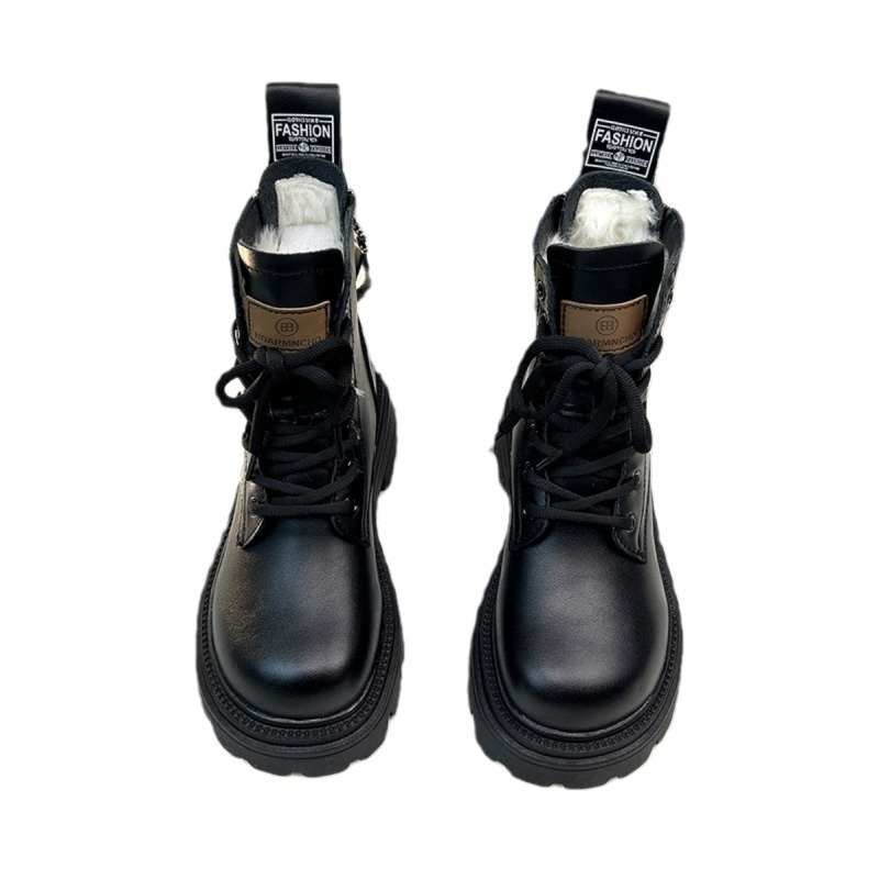 Ghete de iarnă pentru femei, amestec piele-blană, căptușite cu blană, înalte, talpă groasă din cauciuc, stil Martin