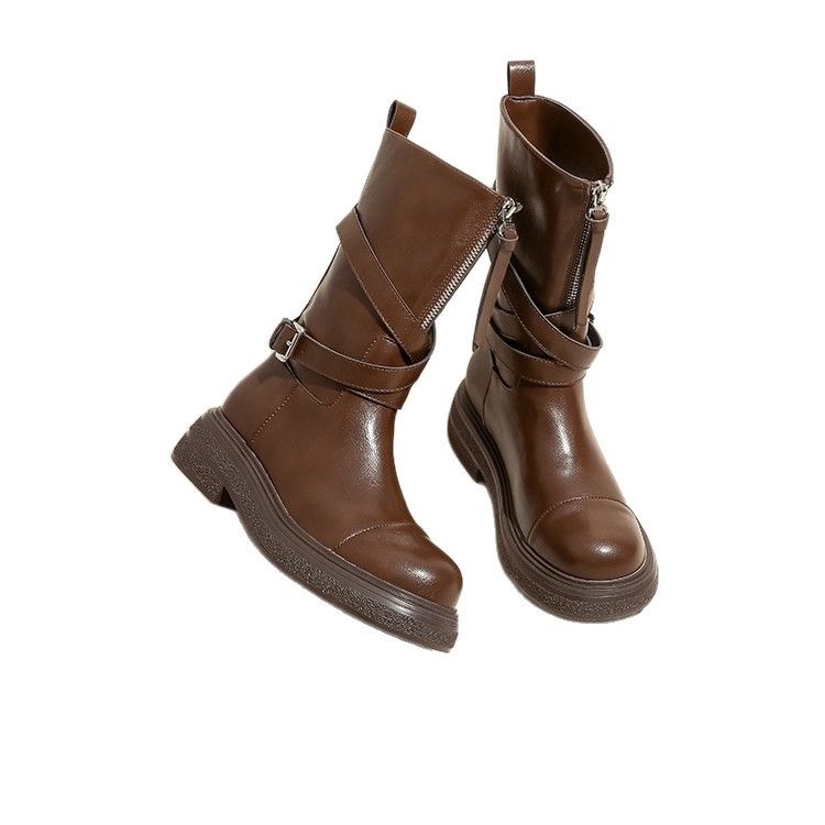 Női Martin csizmák elől cipzárral, alacsony szár, középmagas sarok 3–5 cm, PU felső rész, gumírozott talp