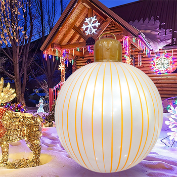 Nafukovacia vianočná guľa s pruhmi a perlovo svetelnou páskou - PVC, sieťotlač (silk screen), lux dekor