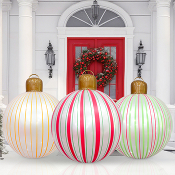 Nafukovacia vianočná guľa s pruhmi a perlovo svetelnou páskou - PVC, sieťotlač (silk screen), lux dekor