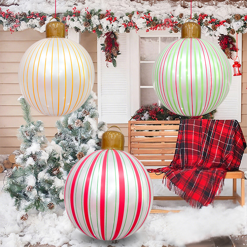 Nafukovacia vianočná guľa s pruhmi a perlovo svetelnou páskou - PVC, sieťotlač (silk screen), lux dekor