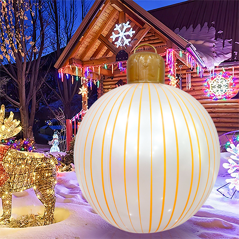 Nafukovacia vianočná guľa s pruhmi a perlovo svetelnou páskou - PVC, sieťotlač (silk screen), lux dekor