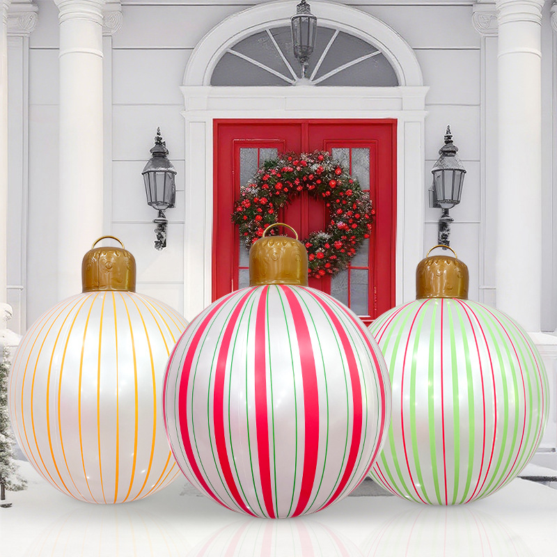 Nafukovacia vianočná guľa s pruhmi a perlovo svetelnou páskou - PVC, sieťotlač (silk screen), lux dekor