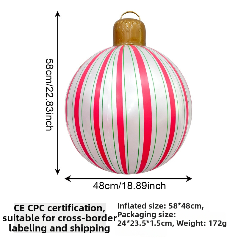 Nafukovacia vianočná guľa s pruhmi a perlovo svetelnou páskou - PVC, sieťotlač (silk screen), lux dekor