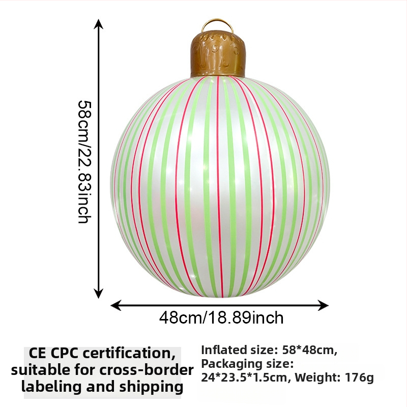 Nafukovacia vianočná guľa s pruhmi a perlovo svetelnou páskou - PVC, sieťotlač (silk screen), lux dekor