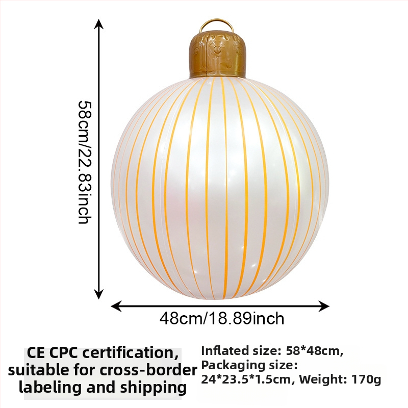 Nafukovacia vianočná guľa s pruhmi a perlovo svetelnou páskou - PVC, sieťotlač (silk screen), lux dekor
